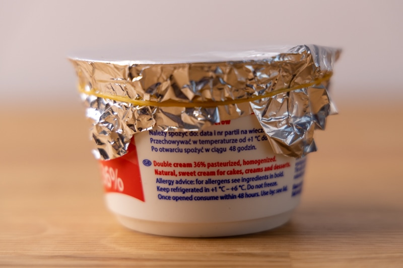 Heavy cream sealed with aluminum foil