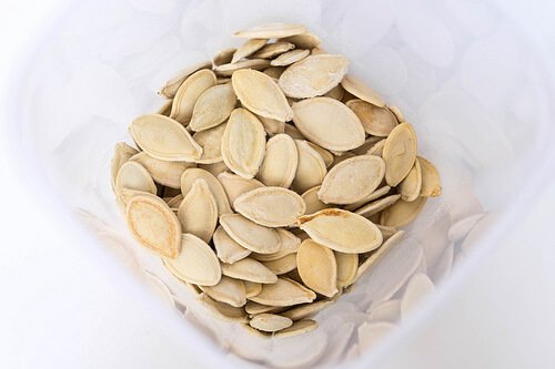 Pumpkin seeds in a container