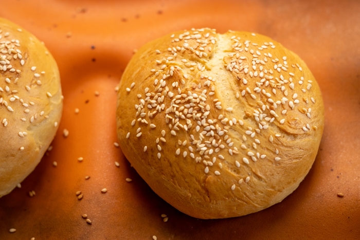 Homemade hamburger bun closeup