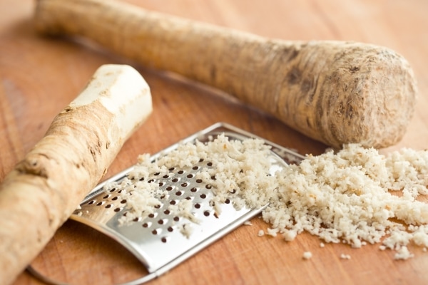 Horseradish root and a small grater