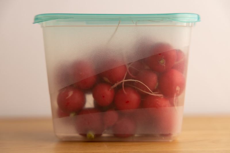 How to store radishes: greens cut off and in a container