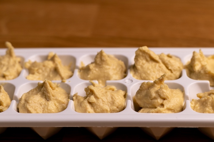 Hummus in an ice cube tray