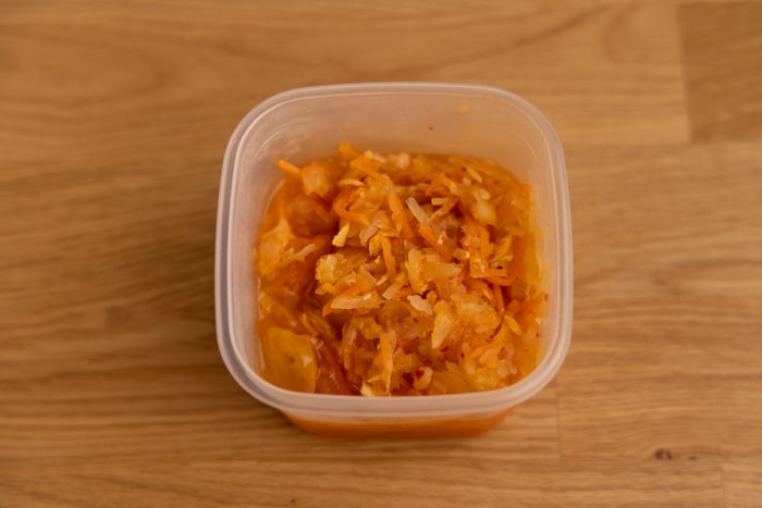 Kimchi in an airtight container
