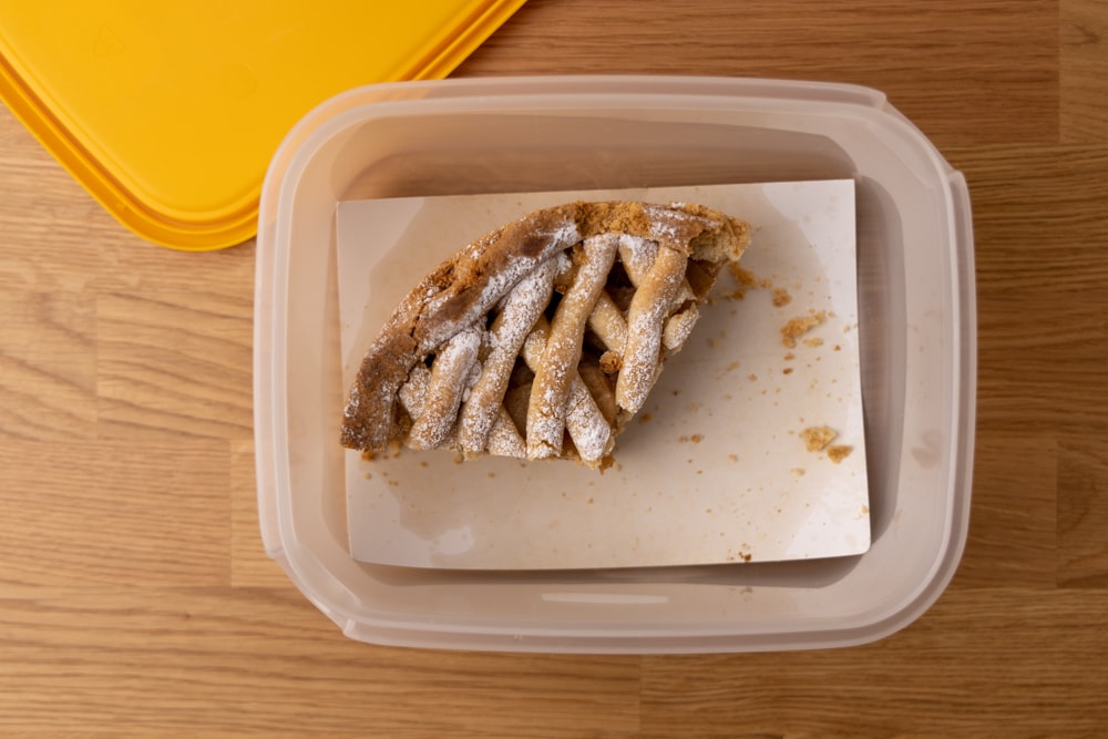 Leftover apple pie in an airtight container