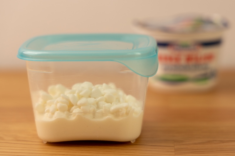 Leftover cottage cheese in a container