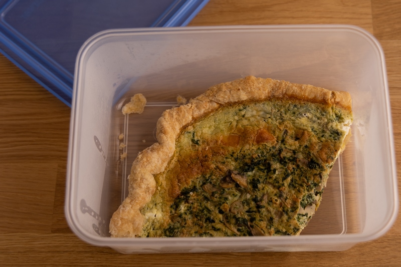 Leftover quiche in an airtight container