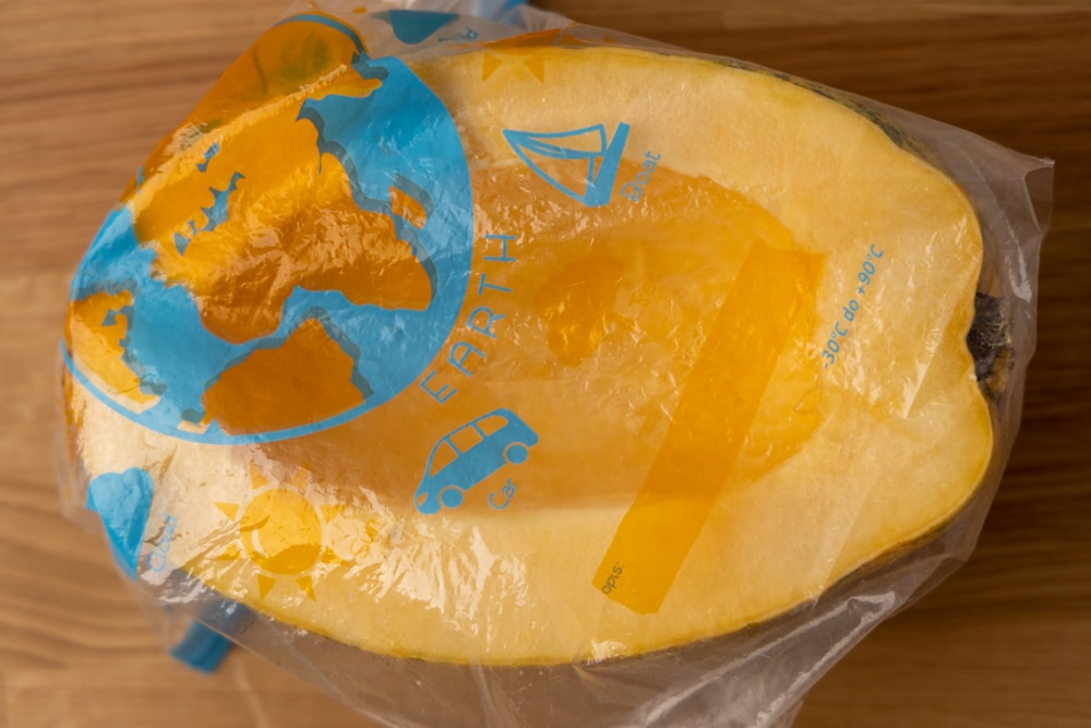 Leftover spaghetti squash in a freezer bag