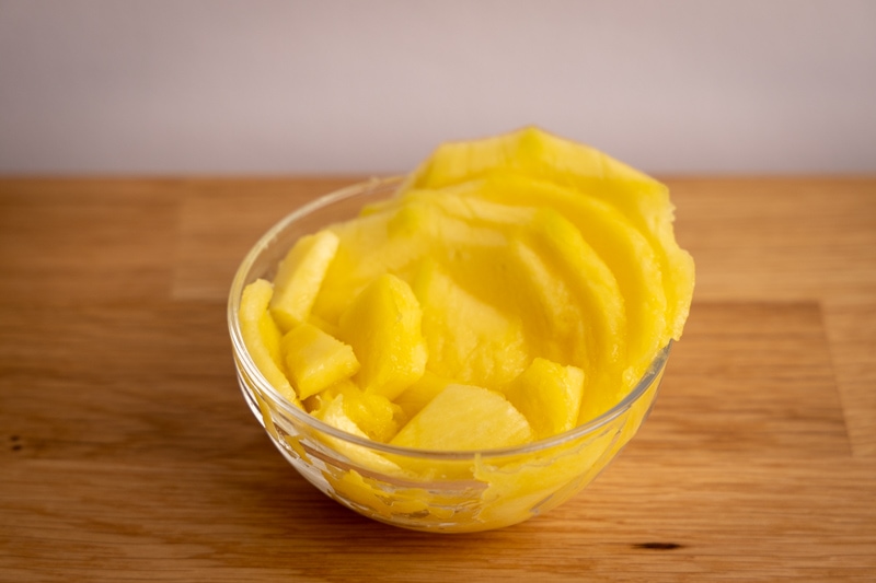 Mango slices in a bowl