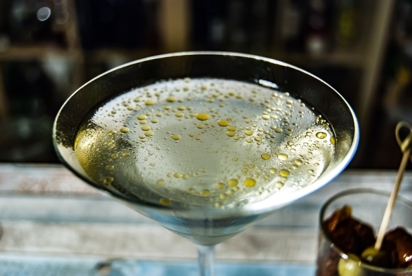 Martini garnished with olive oil