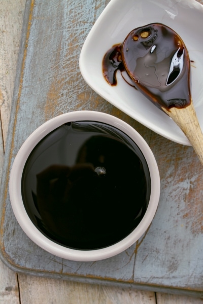 Molasses in a white bowl