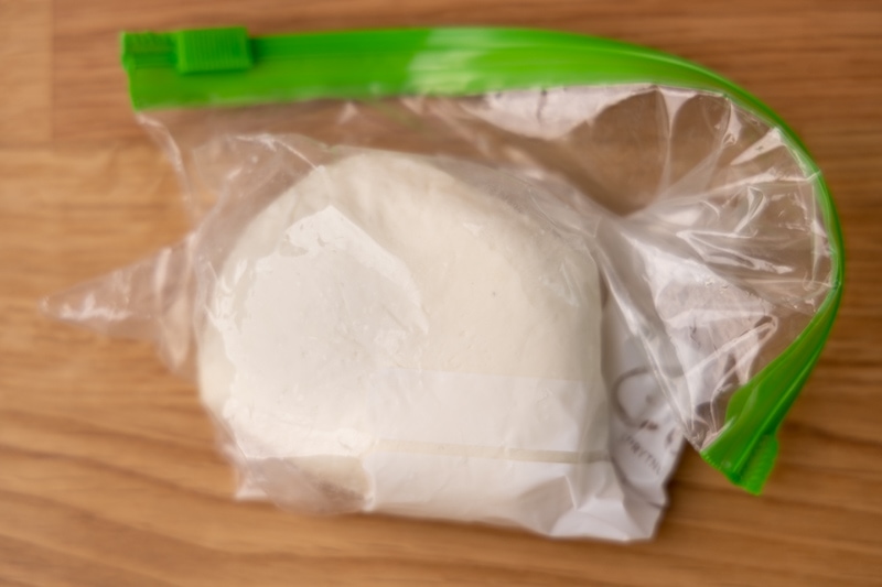 Mozzarella ball in a freezer bag