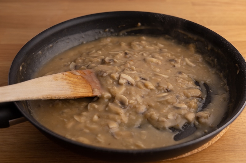 Mushroom gravy made with beef broth