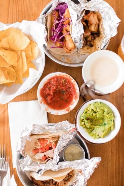 Nachos, tacos, and guacamole
