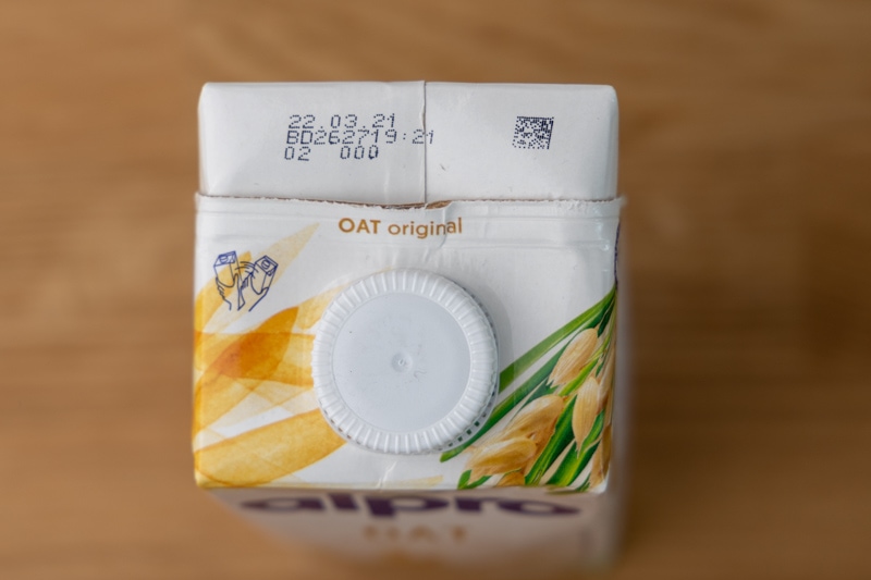 Oat milk date on label