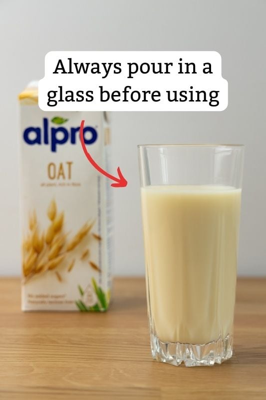 Oat milk: pour in a glass before using