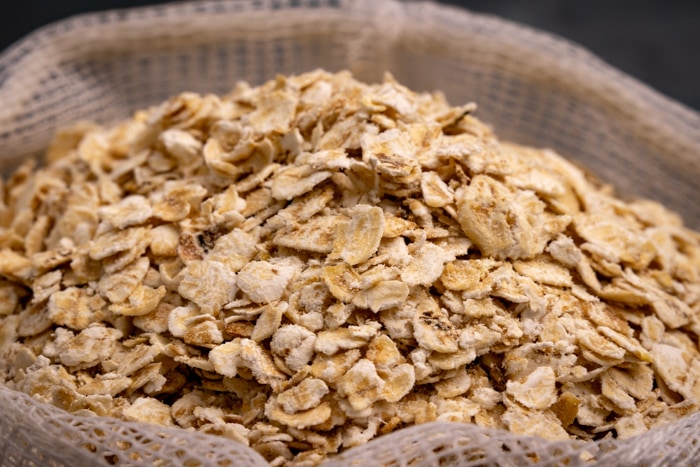 Oatmeal in a linen bag