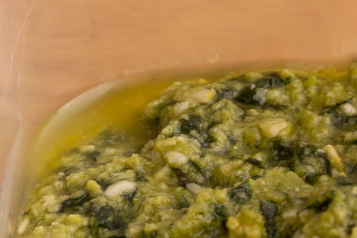 Olive oil separated in pesto