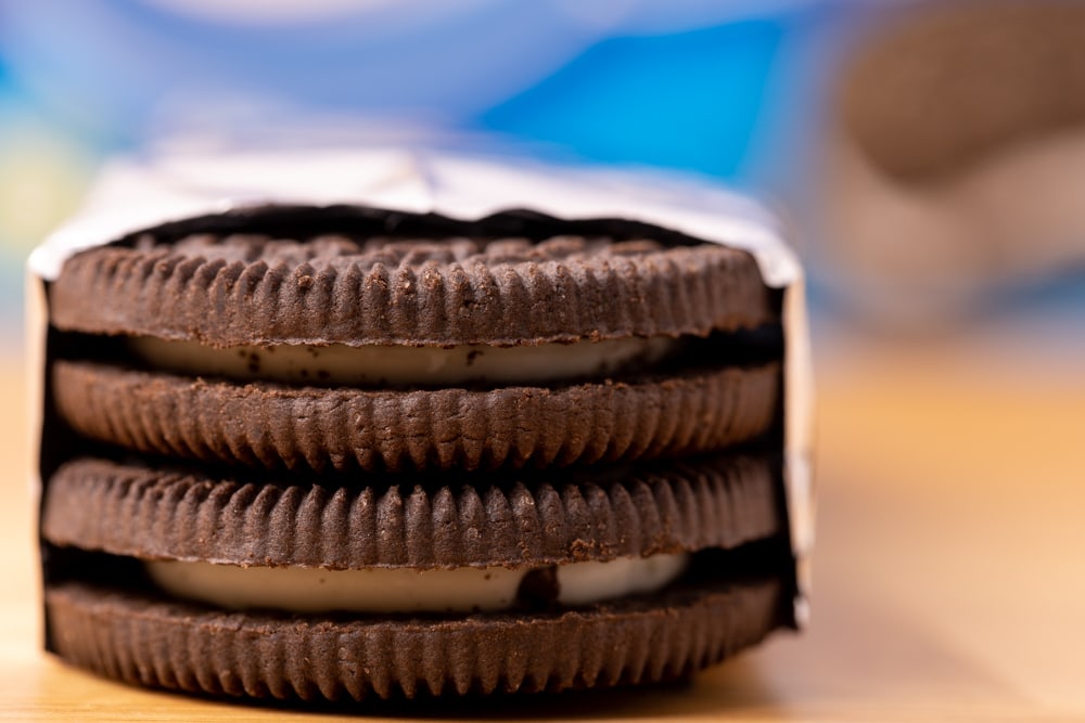 Oreos stacked in their wrap