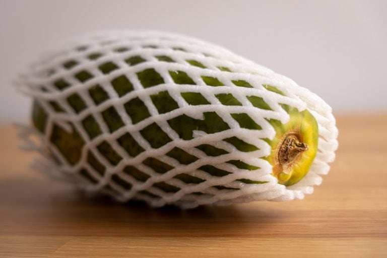 Papaya in a plastic foam packaging net