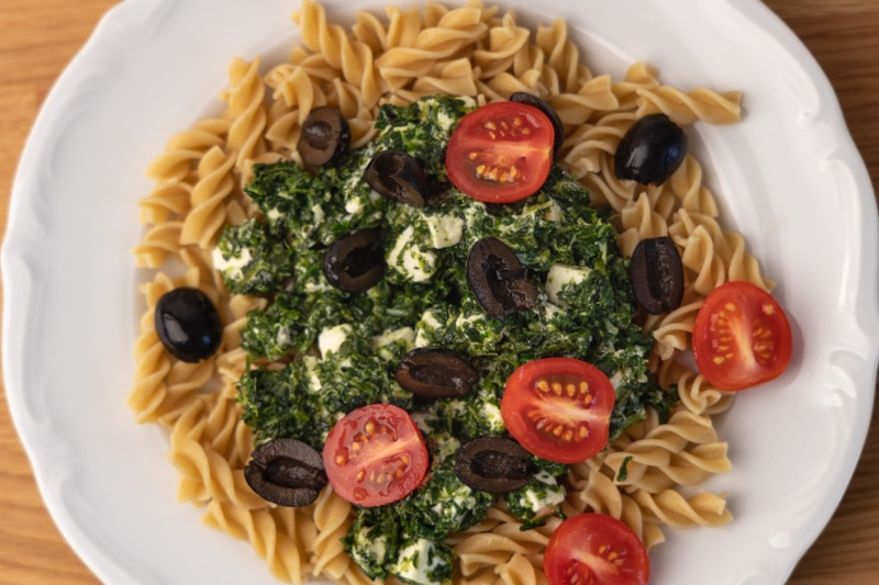 Pasta with feta and spaghetti