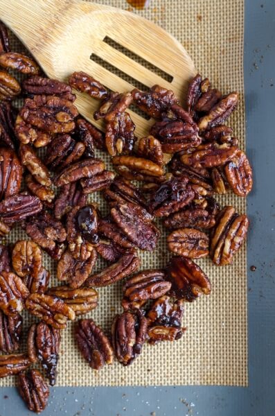 Pecans and a wooden ladle