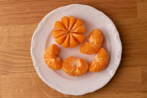 Peeled and halved tangerines