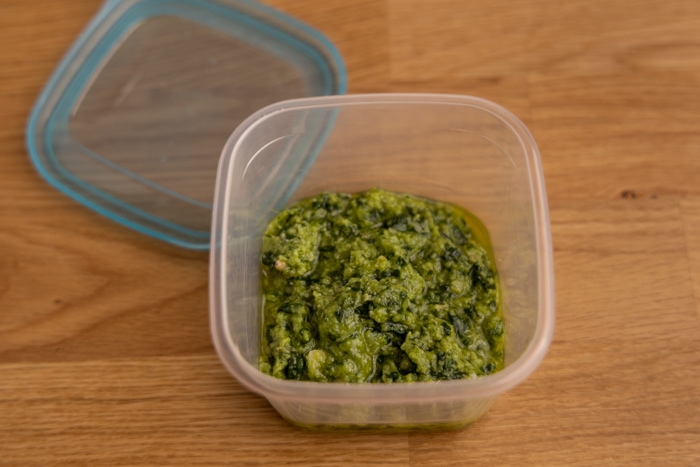 Pesto in an airtight container