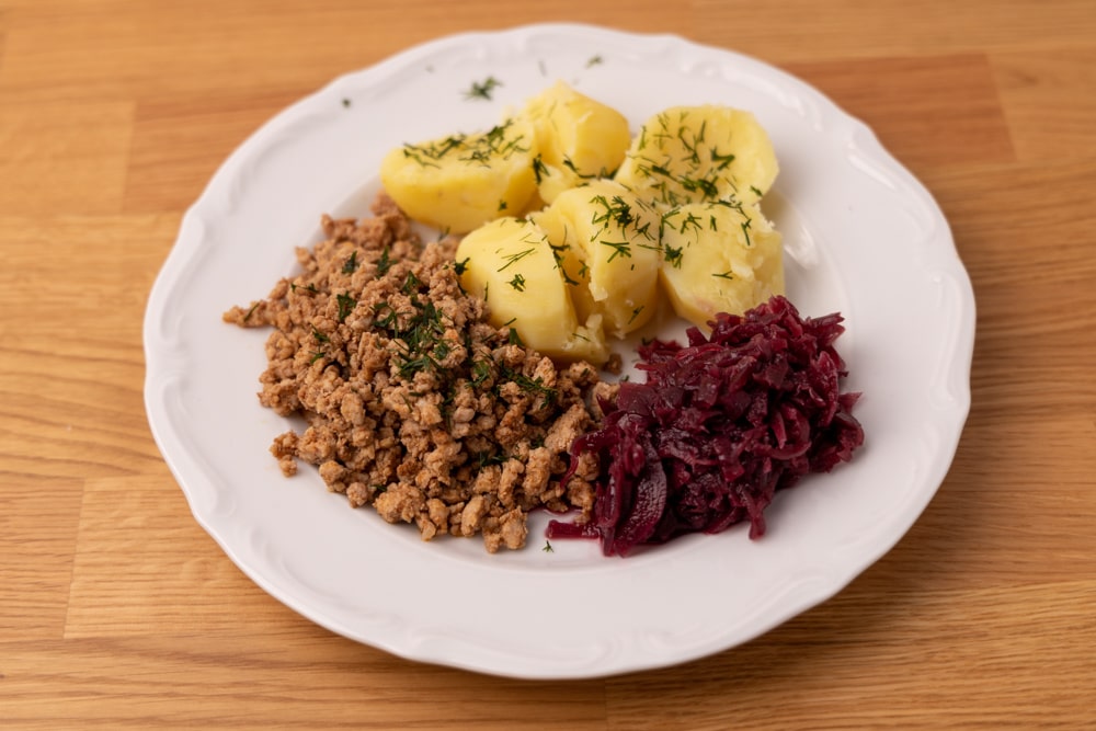 Pork, potatoes, and beets for dinner