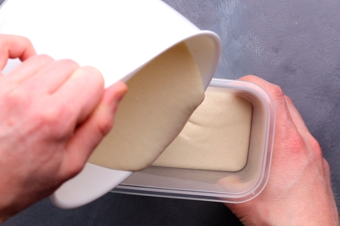 Pouring batter into container