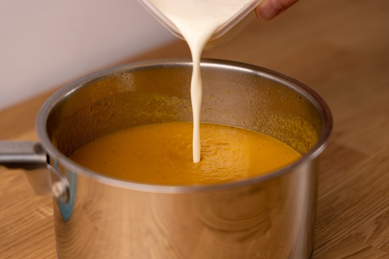 Pouring thawed evaporated milk