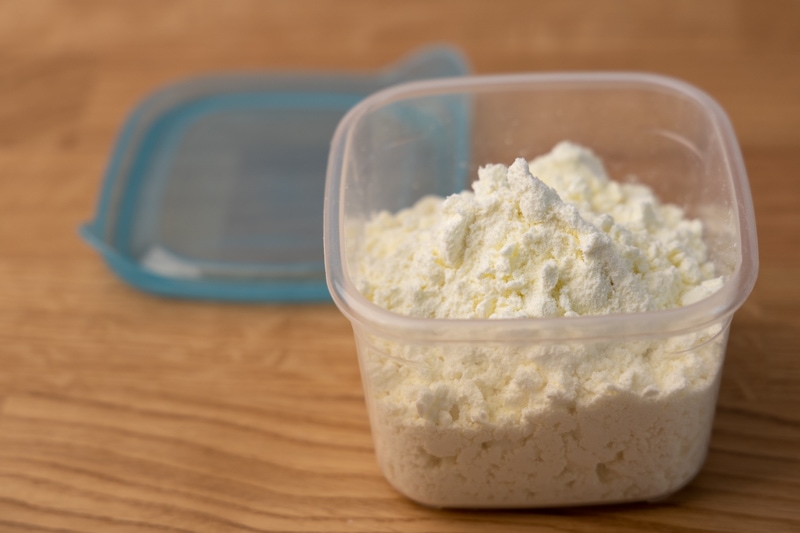 Powdered milk in a container