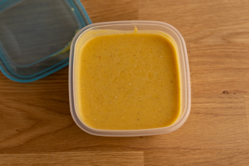 Pumpkin pie filling in an airtight container