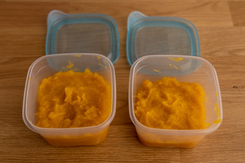 Pumpkin puree prepared for freezing