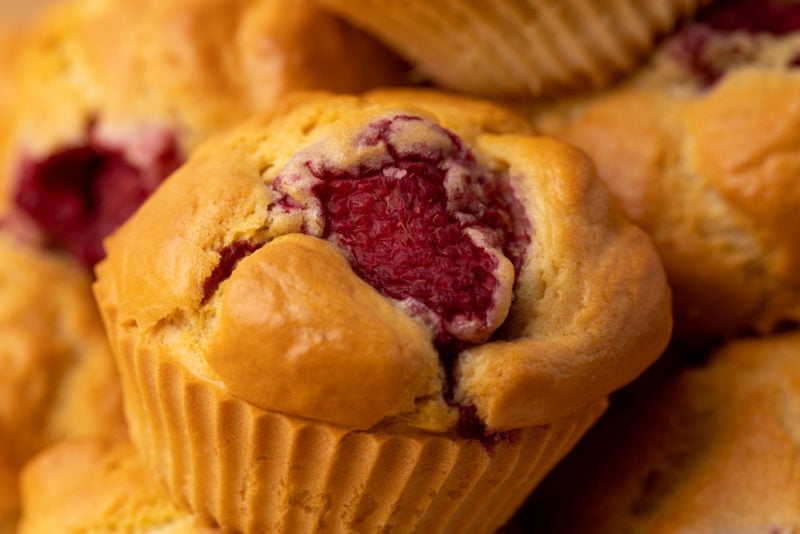 Raspberry muffins closeup