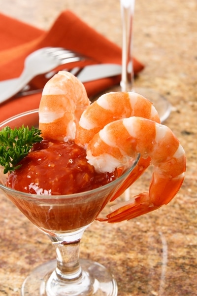 Shrimp in cocktail sauce