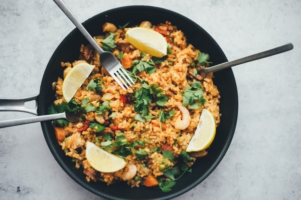 Skillet of fried rice