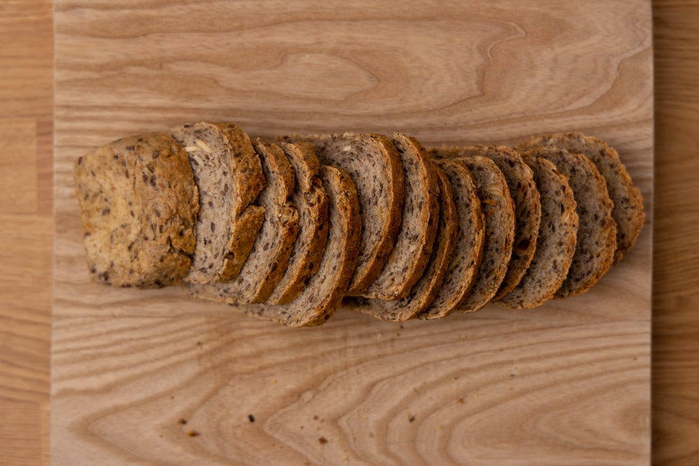 Sliced bread on a cutting board