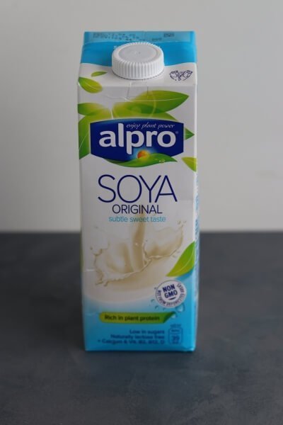 A carton of Alpro soy milk