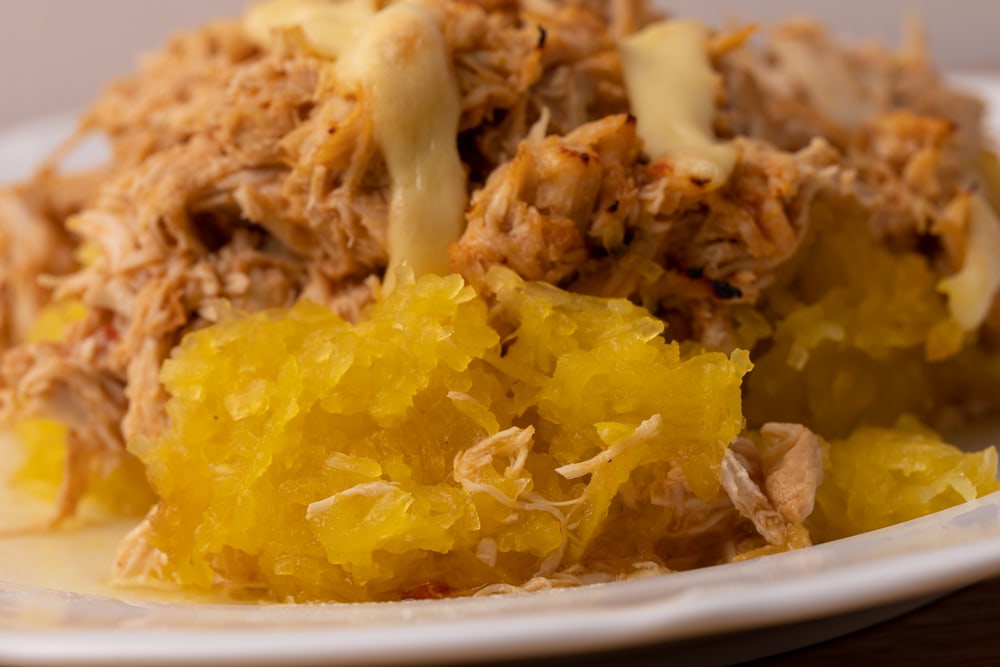 Spaghetti squash and shredded chicken