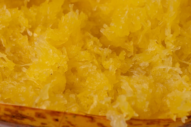 Spaghetti squash: flesh scraped into strands