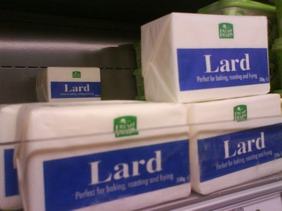 Sticks of lard in a fridge