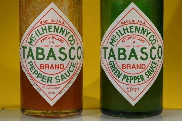 Tabasco pepper and green pepper bottles