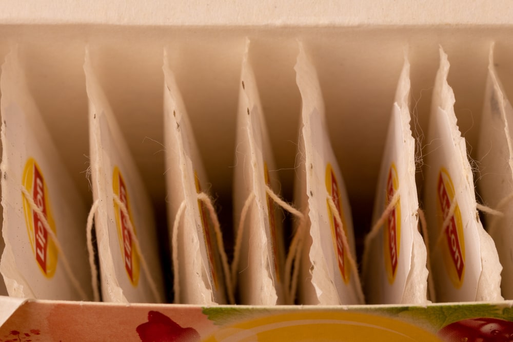 Tea bags in a carton container