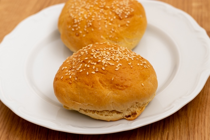 Two thawed hamburger buns