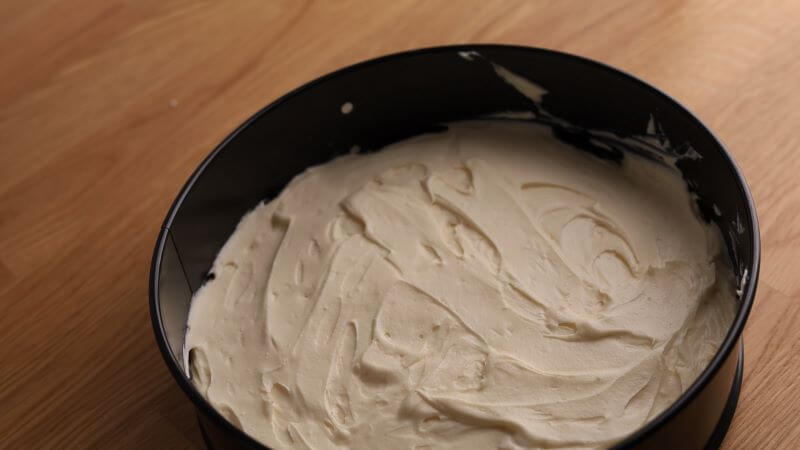 Thawed ricotta cheesecake ready for baking