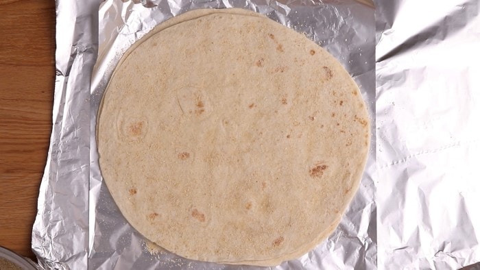 Tortilla separated with breadcrumbs