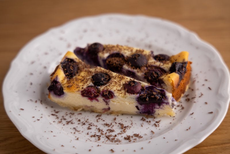 Two slices of ricotta cheesecake