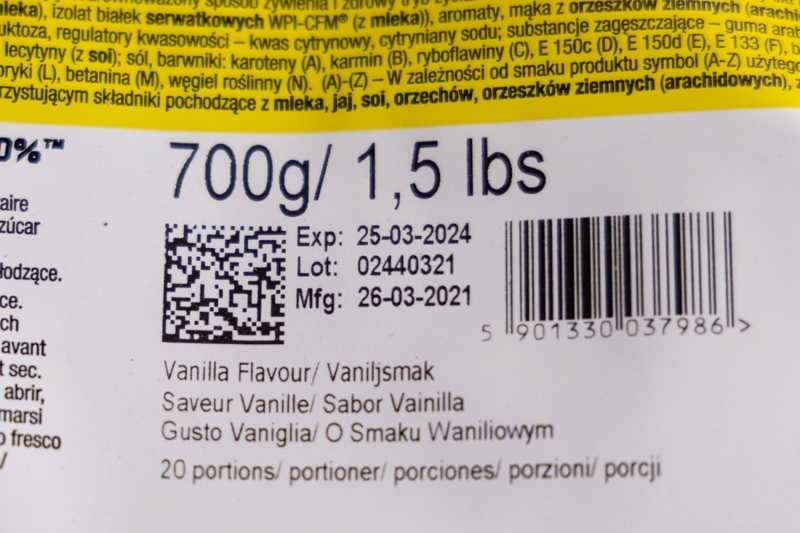 Whey protein date on the label