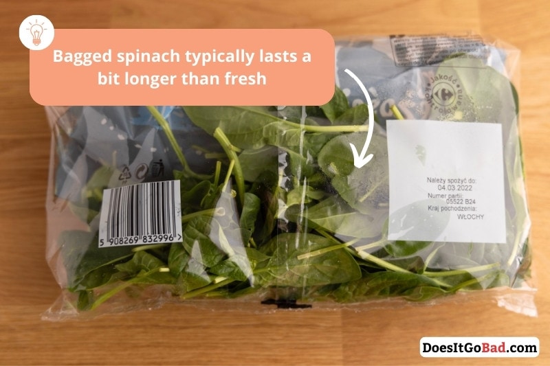 Wrapped spinach bag