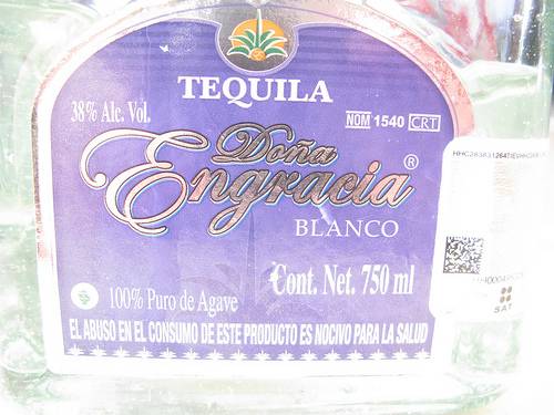 Label on the bottle of tequila